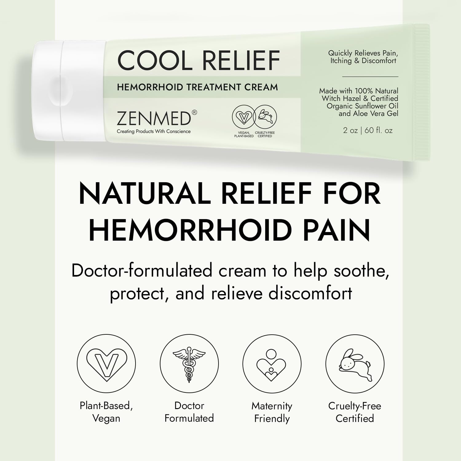 ZENMED Cool Relief - 2 oz Natural Herbal Cream with Organic Ingredients of Hemorrhoids Formula ZENMEDBuy Supplements Australia