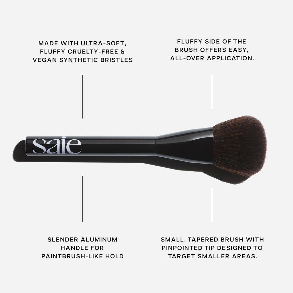 Saie Powder Blush Brush - Fluffy Makeup Brush for Cheeks - Ultra-Soft Tapered Bristles for a Precise, Diffused Application - For Pressed or Loose Powder Face Makeup, Bronzer + Blush - Vegan (1 Count) SaieBuy Supplements Australia