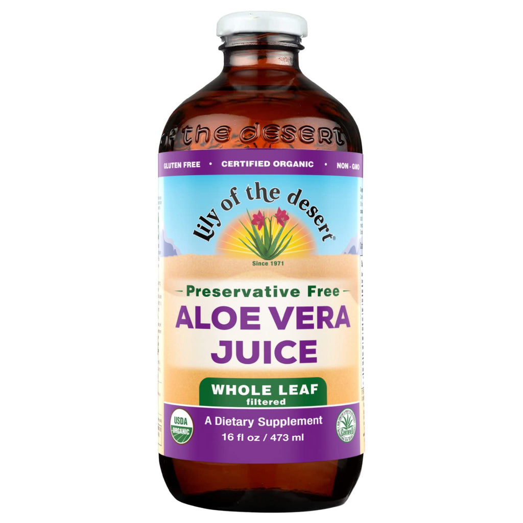 Lily of the Desert Aloe Vera Juice, Whole Leaf Filtered, Organic & Preservative Free – Natural Vitamins, Digestive Enzymes for Gut Health,