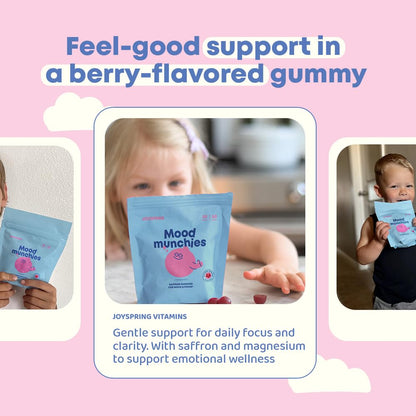 JoySpring Mood Munchies Saffron Gummies for Kids 4+ | Saffron Extract Supplement with GABA, Passion Flower & St Johns Wort | Sugar Free Vegan Brain Support & Kids Focus Gummies | Crafted in USA JoySpringBuy Supplements Australia