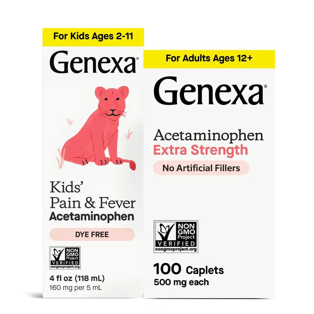 Genexa Kids & Adults Clean Acetaminophen Combo | Family Pain & Fever Bundle | Dye Free, 0% Artificial Additives | Vegan & Non-GMO | Medicine Made Clean | Ages 2-11, 12+ (2 Pack) GenexaBuy Supplements Australia