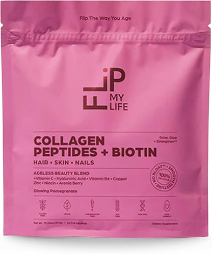 Flip My Life Collagen Peptides + Biotin, Hyaluronic Acid & Vitamin C - For Hair, Skin, Nails - Gut Health/Joint Support - Ageless Beauty Blend Supplement Powder for Men/Women - 9g Protein—26 Servings Flip My Life buy supplements Au