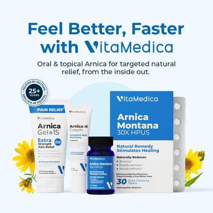 VitaMedica Arnica Montana Tablets & Arnica Gel Bundle – Support for Bruising, Swelling & Soreness, 150 Rapid-Dissolve Tablets + 3 oz Water-Based Gel VitaMedicaBuy Supplements Australia