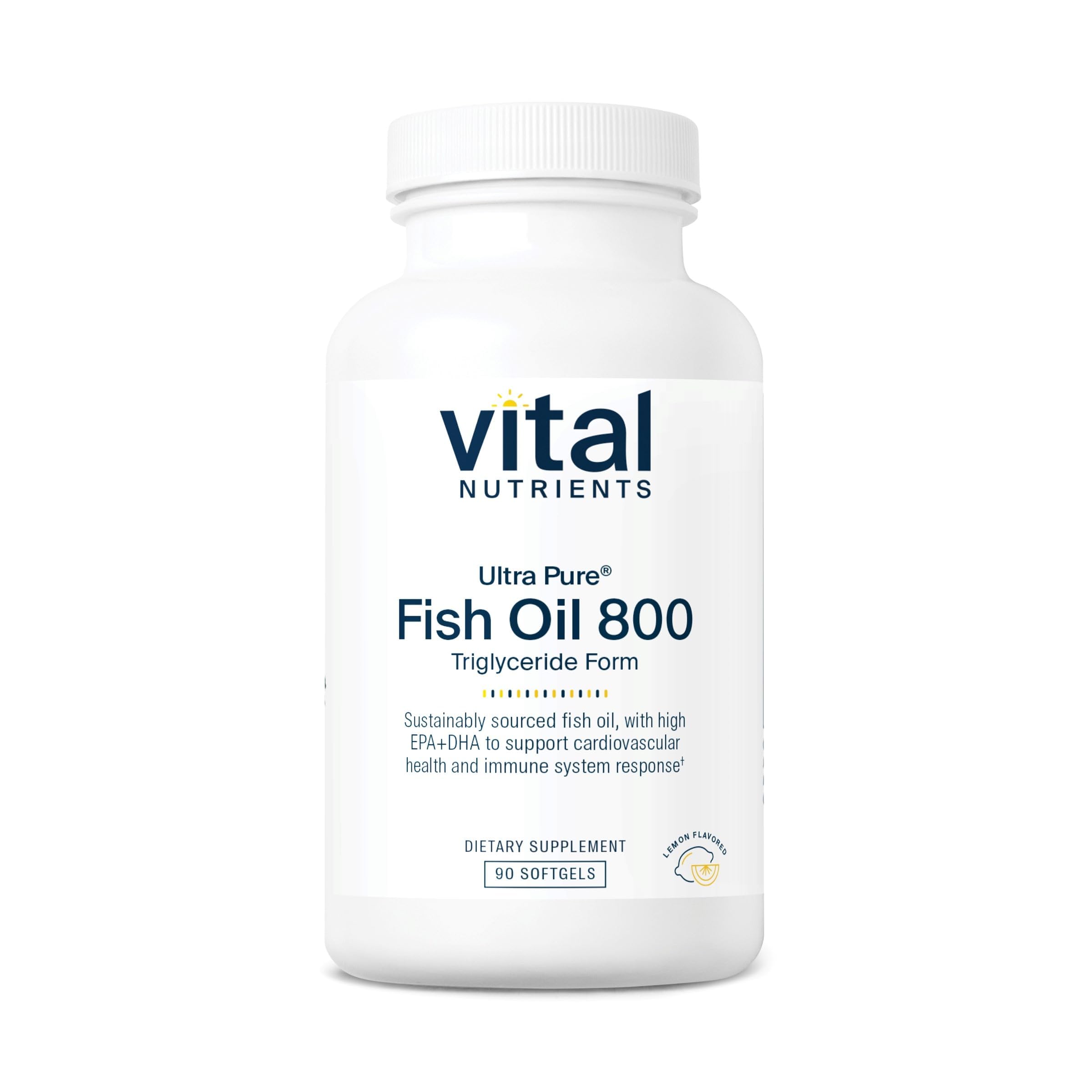 Vital Nutrients Ultra Pure® Fish Oil 800 Triglyceride Form - Heart, Brain, & Immune Health* - Sustainably Sourced High EPA & DHA Omega-3 Fatty Acid - Lemon Flavor - Gluten, Dairy, Soy Free - 90 Count Vital NutrientsBuy Supplements Australia