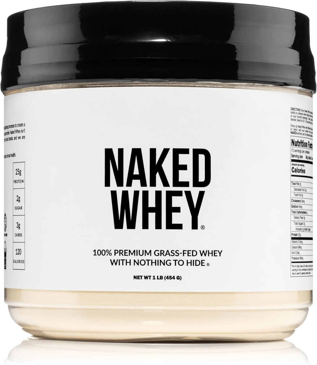 NAKED Whey 1Lb - Only 1 Ingredient, Grass Fed Whey Protein Powder, NSF Certified, Undenatured, No Gmos, No Soy, Gluten Free