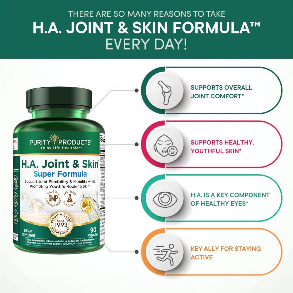 Purity Products H.A. Joint and Skin Super Formula Biocell Collagen w/Hyaluronic Acid Supports Healthy Joint Flexibility, Healthy Synovial Fluid, and Lubrication - 5-Loxin - 90 Capsules (1) Purity ProductsBuy Supplements Australia