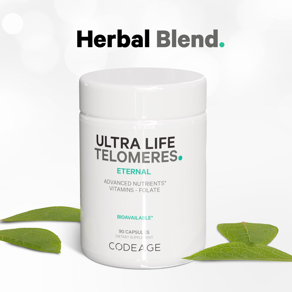 Codeage Ultra Life Telomeres Supplement - 5 MTHF Folate Vitamin B9, Vitamin B12 Methylcobalamin, Vitamin D3, L-Theanine, Ashwagandha - 3-Month Supply - DNA, Methylation Cycle - Non-GMO - 90 Capsules CodeageBuy Supplements Australia