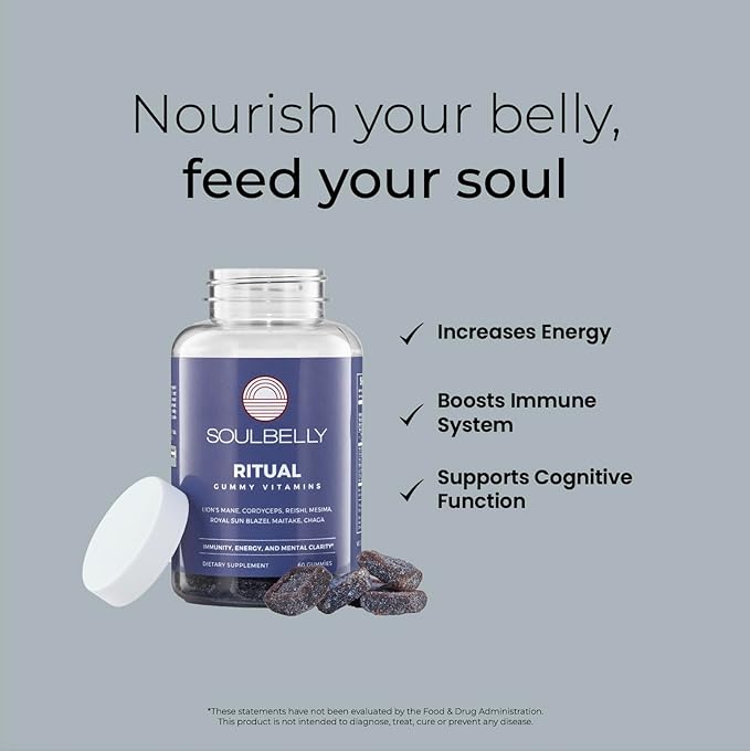 SOULBELLY Multi-Mushroom | Ritual Vitamin Gummies for Energy, Focus and Immune Balance | Vegan | Gluten-Free | Non-GMO | 60 Count SOULBELLY buy supplements Au