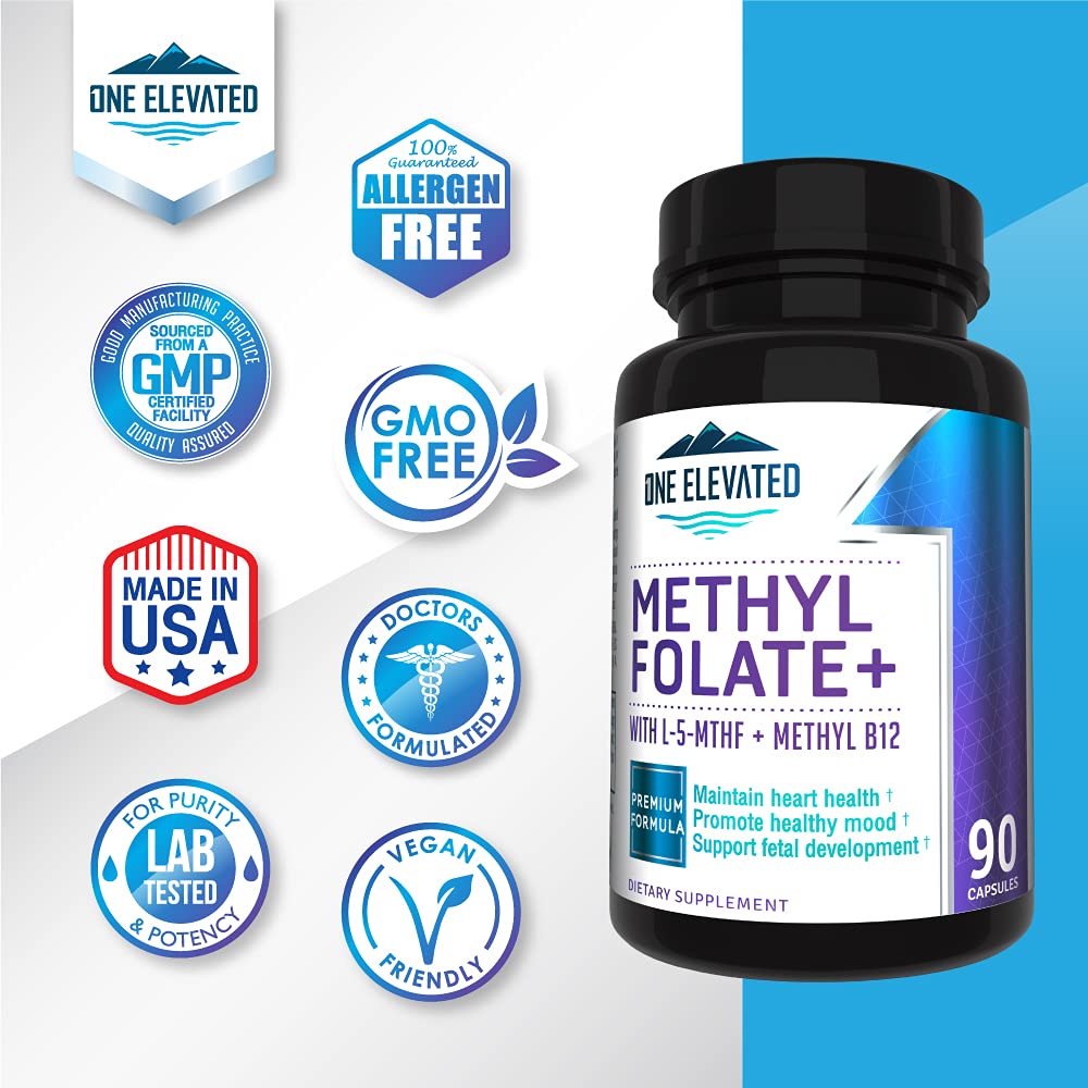 Double Strength & Most Bioactive Methyl Folate! Uniquely Formulated with Highest Pharmaceutical Grade Methylcobalamin (B12), Niacin, B1, B2 B6. Works Synergistically for Max Results-3 Month Supply One ElevatedBuy Supplements Australia