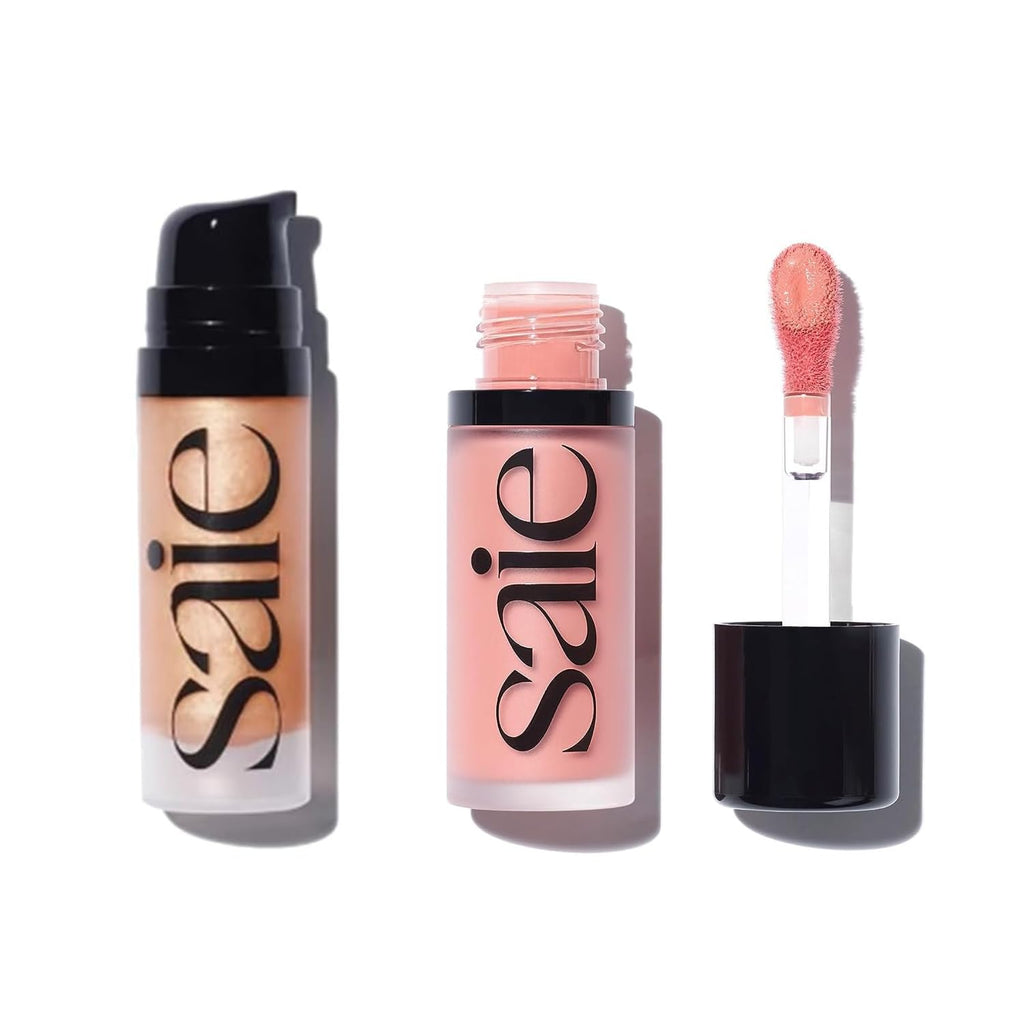 Saie Mini Glowy Super Gel Lightweight llluminator & Makeup Primer - Sunglow (0.5 oz) + Dew Blush - Lightweight Liquid Blush with a Blendable + Buildable Cream Finish - Rosy (.40 oz) SaieBuy Supplements Australia