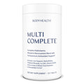 Multivitamin supplement container labeled 'Multi Complete' by BODYHEALTH on a white background.