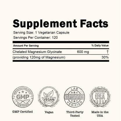 Zenium - Magnesium Glycinate for Sleep, Chelated, 600mg per Serving, 120 Capsules | High Absorption | Relieve Tension, Worry, Nervousness | Calm The Mind & Body | Ayurvedic | Natural Relief Supplement Zenium buy supplements Au