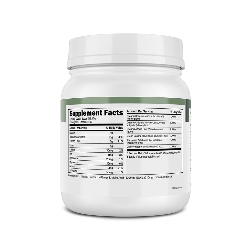 Transparent Labs Prebiotic Greens - Superfood Powder & Antioxidants Supplement with Organic Spirulina, Chloerra, Acacia, & Green Banana Powder - 30 Servings, Unflavored