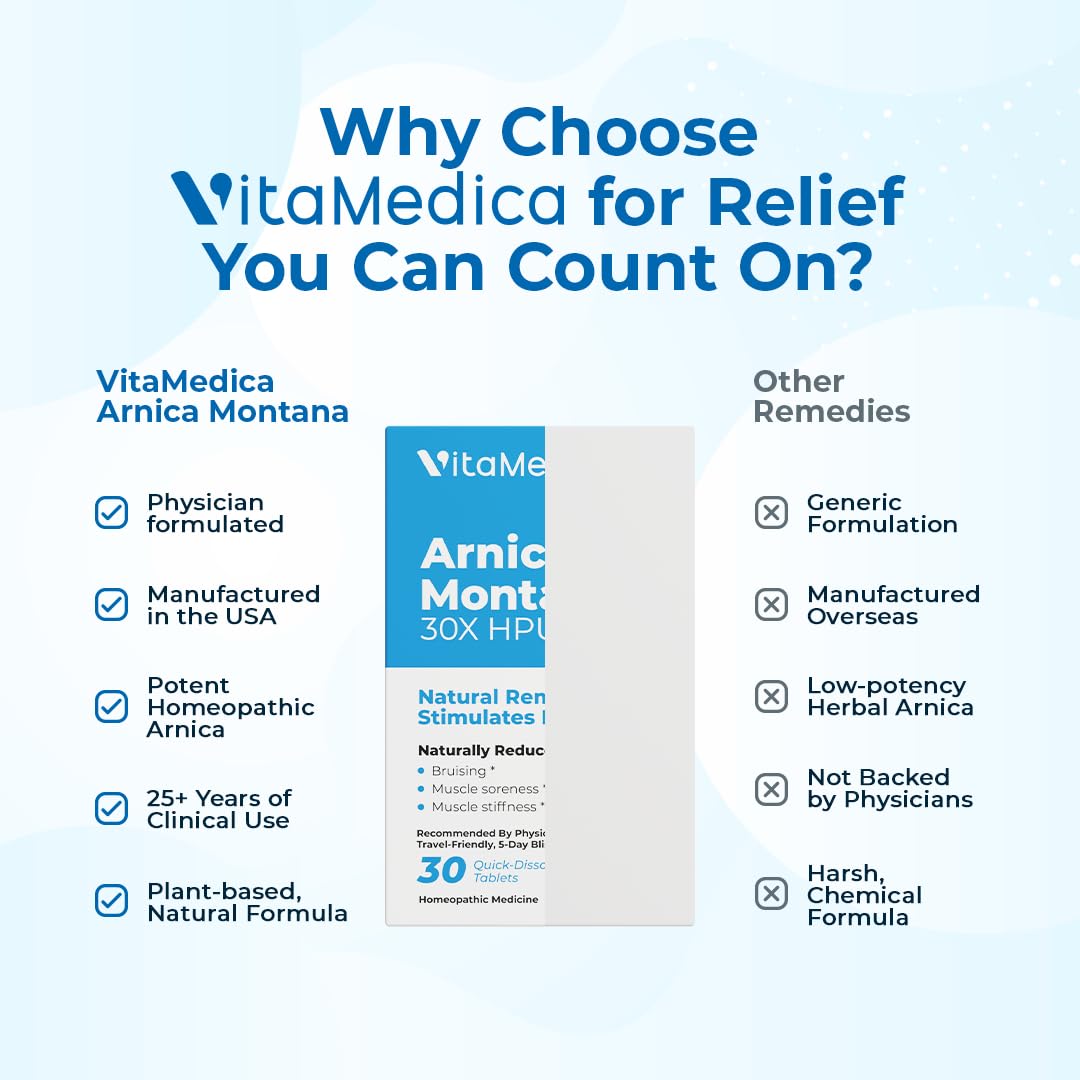 Arnica Montana 30X HPUS, Clinical Grade, Quick Dissolve Tablets, Five-Day Recovery Pack for Pain and Bruise Relief After Surgery or Injury, Natural Healing, Gentle on The Stomach - 30 Count VitaMedicaBuy Supplements Australia