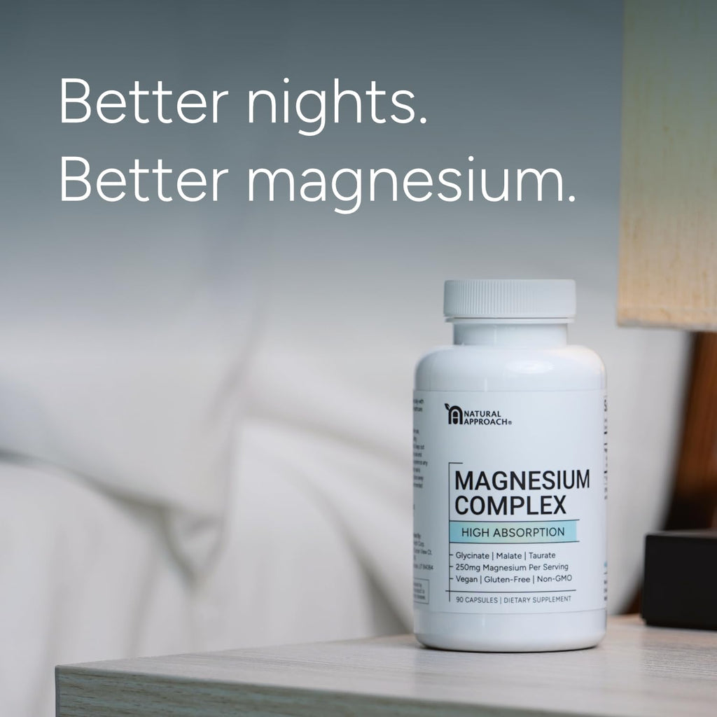High Absorption Magnesium Complex with Glycinate, Malate & Taurate - Premium Magnesium Supplement for Sleep, Relaxation, Leg Cramps & Stress Relief - 100% Chelated & Easy On The Gut - 90 Capsules Natural Approach buy supplements Au