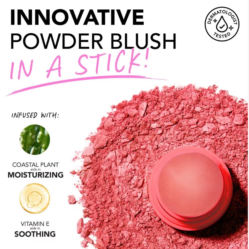 Polite Society Polite Pops Powder Blush Stick, Hybrid Cream to Powder Formula, Buildable Color with Coastal Plant and Vitamin E, Malibu shimmering golden peach Aus HealthcareBuy Supplements Australia