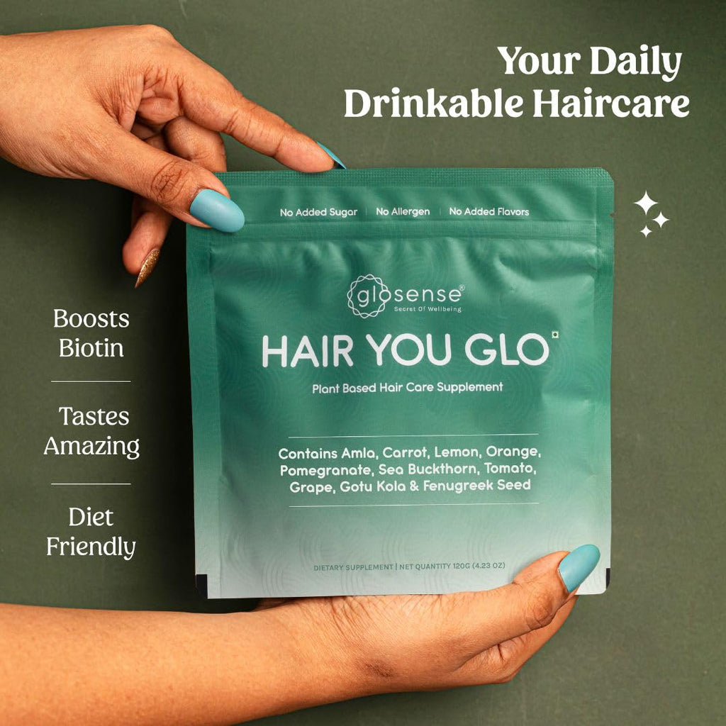 Glosense Hair You Glo – Plant-Based Biotin Supplement | Hair Growth Drink | Natural Hair Vitamins Powder with Amla, Sea Buckthorn, Gotu Kola | No Added Sugar, No Added Flavours | 30 Servings Glosense buy supplements Au