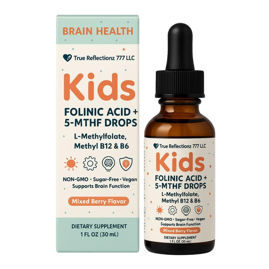 Folinic Acid Drops Kids 800 mcg + L-Methylfolate + B12 +P5P B6 Gentle Methylation Great Taste, Magnesium Glycinate, Vitamin D3 & C Folate Support for Brain,Focus, Mood & Cellular Health 5-MTHF Drops True reflectionzBuy Supplements Australia