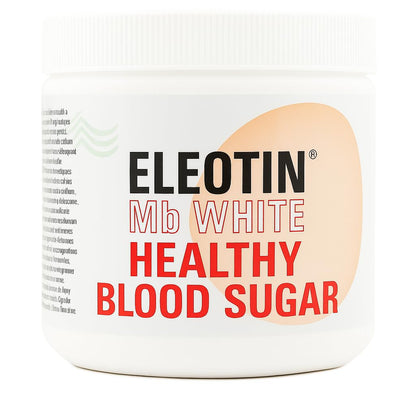 Container labeled 'ELEOTIN Mb White Healthy Blood Sugar' on a white background