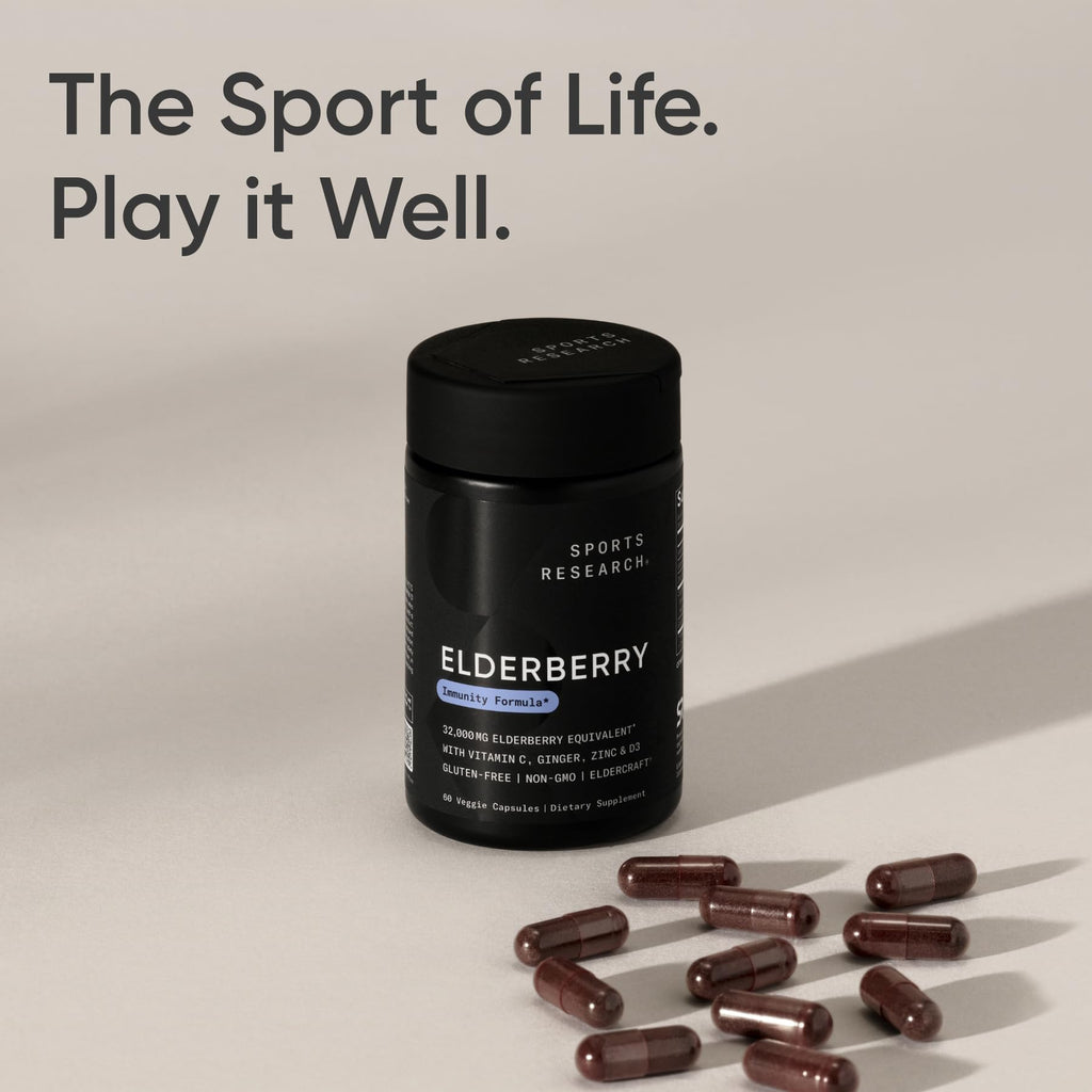 Sports Research® Elderberry Immune Support with Zinc, Ginger, Vitamin C & D3 - Vegan Friendly · Non-GMO · Gluten Free - 60 Veggie Capsules Sports Research buy supplements Au