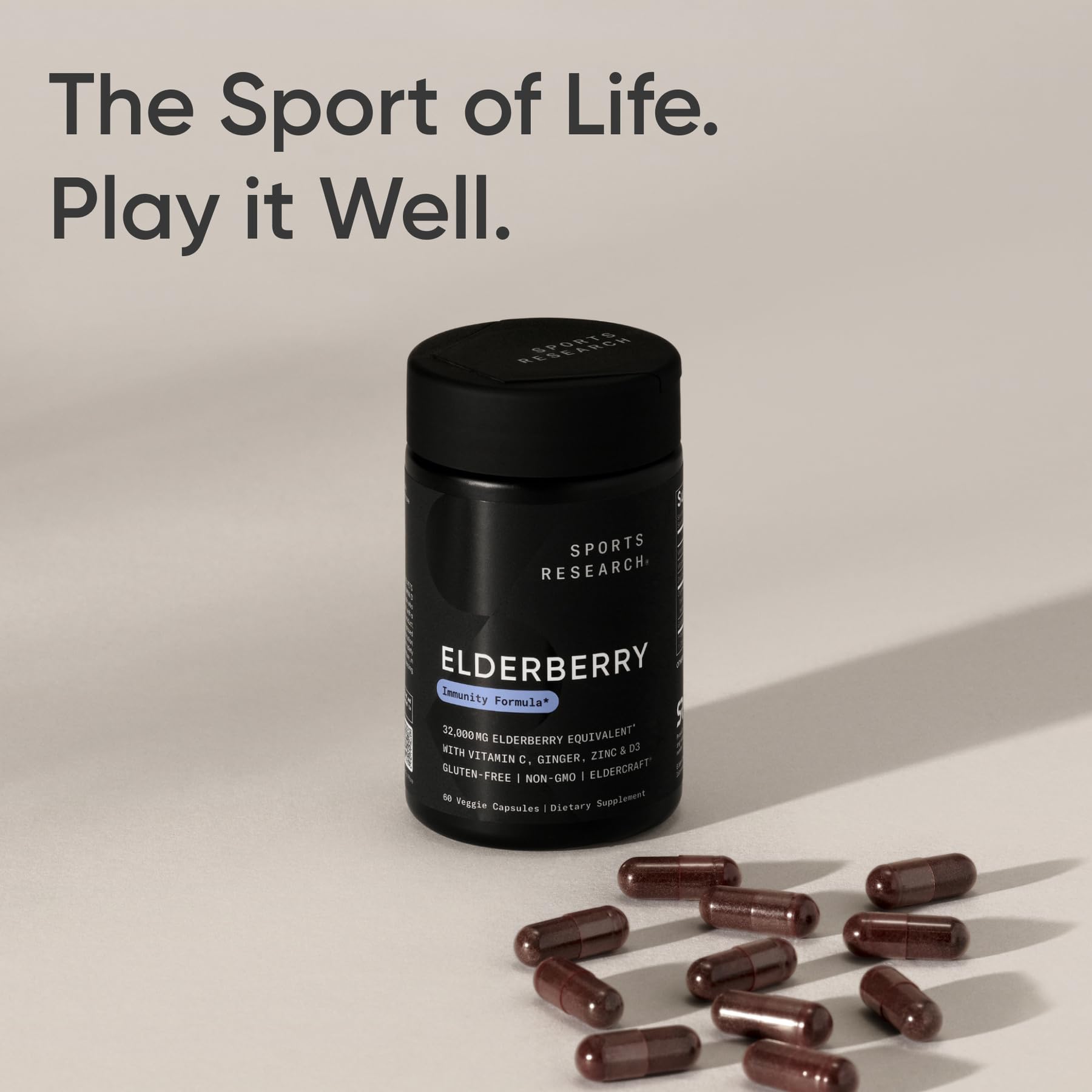 Sports Research® Elderberry Immune Support with Zinc, Ginger, Vitamin C & D3 - Vegan Friendly · Non-GMO · Gluten Free - 60 Veggie Capsules Sports Research buy supplements Au