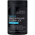 Black supplement container labeled 'Triple Magnesium Complex' by Sports Research on a white background.