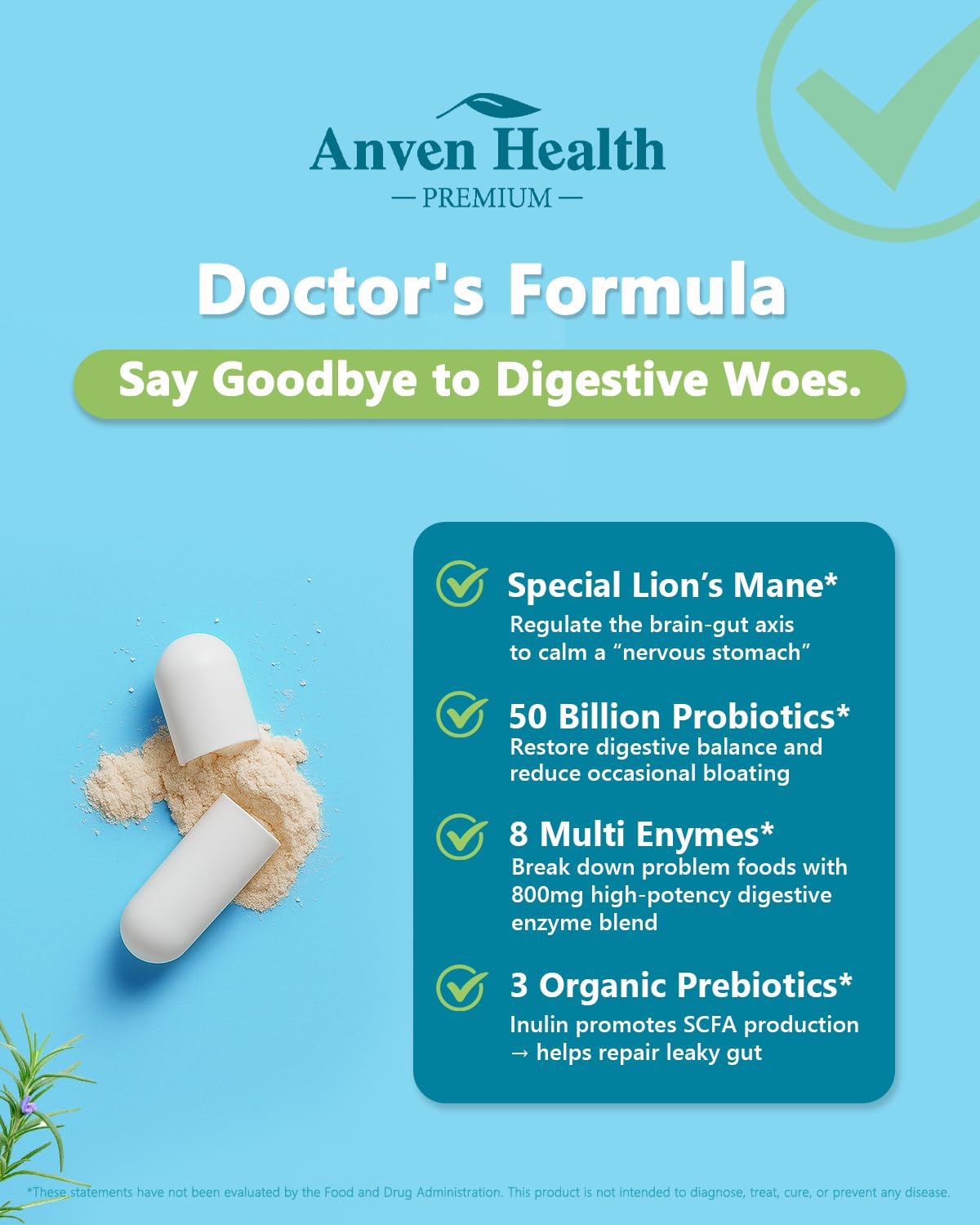 Anven Health 800mg Digestive Enzymes for Men and Women with Probiotics & Prebiotics, 8 Key Enzymes, Protease, Amylase & Lipase | 270 Capsules - A 90-Day Supply