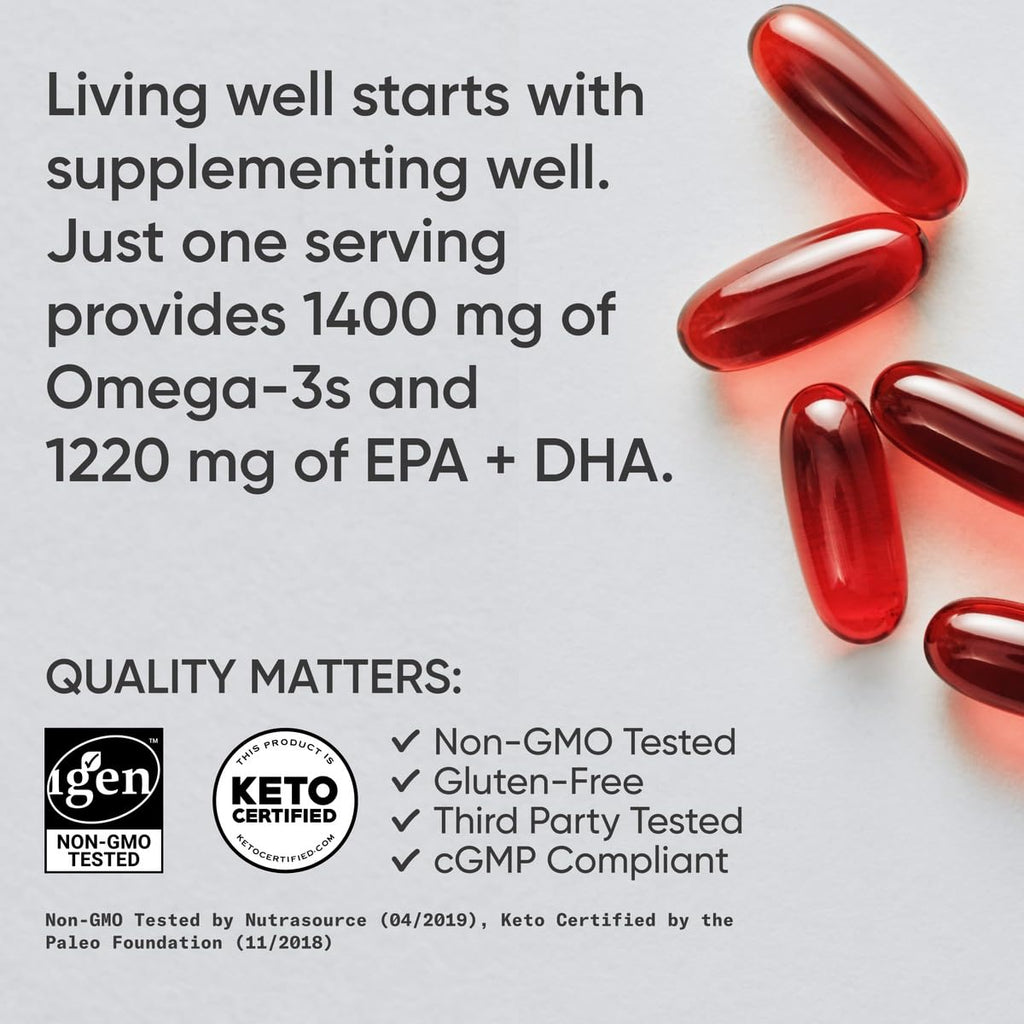 Sports Research Keto Omega Fish Oil with Wild Sockeye Salmon, Antarctic Krill Oil, Astaxanthin & Coconut MCT Oil - 1200mg of EPA & DHA per Serving | Keto Certified & Non-GMO Verified (120 Softgels) Sports Research buy supplements Au