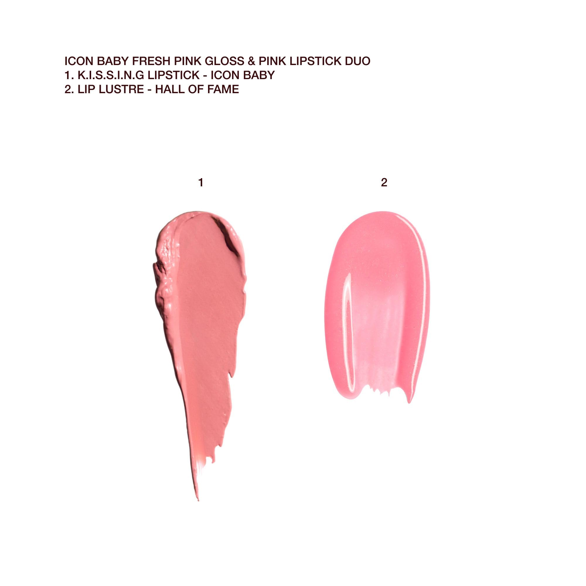Charlotte Tilbury Icon Baby Lip Duo Kit - Mini K.I.S.S.I.N.G Satin Shimmer Lipstick & Full Size Hall of Fame High Shine Gloss Set - Hydrating Long Lasting Makeup Duo for On-the-Go Glossy Shine Charlotte Tilbury buy supplements Au