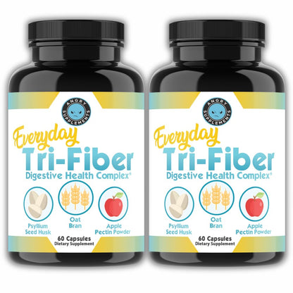 Angry Supplements Tri-Fiber Digestive Health Complex – Psyllium Husk, Oat Bran & Apple Pectin – Prebiotic Fiber for Gut Health & Regularity – 60 Capsules (2-Bottles)