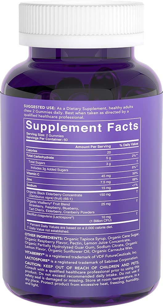 Sports Research Elderberry Gummies Concentrate with Vitamin C, Zinc & Probiotics for Immune Support & Gut Health | USDA Organic, Vegan Certified & Non-GMO Verified (120 Gummies) Sports Research buy supplements Au