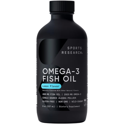 Sports Research® Omega-3 Fish Oil, 8oz Glass Bottle - 4685mg of Wild Caught Alaska Pollock Fish Oil per Serving - Easy-to-Take Liquid · Lemon Flavor · Non-GMO · MSC Certified Sustainable - 48 Servings Sports Research buy supplements Au