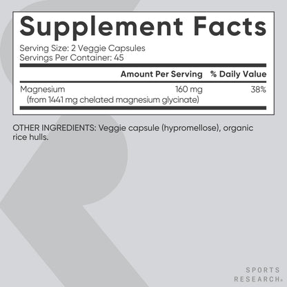 Sports Research® Magnesium Glycinate - Supports Restful Sleep & Enzymatic Processes - 160 mg Chelated Magnesium - Vegan Capsule - 90 Count Sports Research buy supplements Au