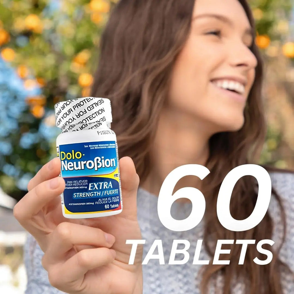 Dolo Neurobion Pain Reliever, Fever Reducer, Extra Strength. Alivia el Dolor,Reduce la Fiebre, Extra Fuerte. 60 Tablets. Acetaminophen 500 mg NeurobionBuy Supplements Australia