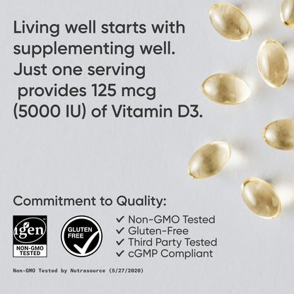 Sports Research Vitamin D3 5000 IU with Coconut MCT Oil - High Potency Vitamin D Supplement for Immune & Bone Support - Non-GMO Verified, Gluten & Soy Free – 125mcg, 360 Liquid Softgels Sports Research buy supplements Au