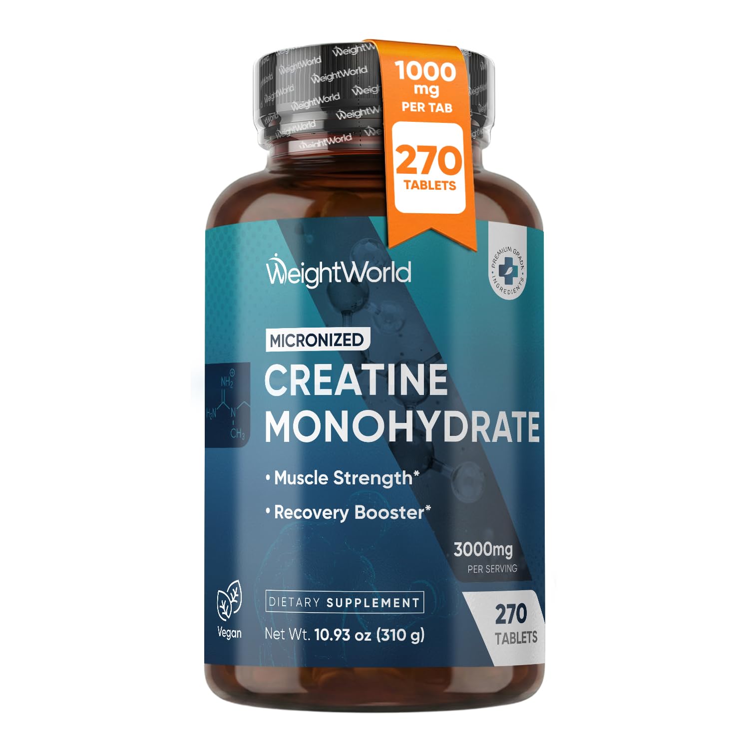 WeightWorld Micronized Creatine Monohydrate 3000mg Tablets - Muscle Growth, Strength, Energy & Recovery | Pre Workout Creatine for Women & Men | 1000mg per Tab