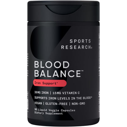 Sports Research® Blood Balance Iron Supplement - 36 MG Iron + Folate & Vitamin C for Absorption - Red Blood Cell Support for Women & Men* - Vegan Certified · Non-GMO · Gluten-Free - 90 Capsules Sports Research buy supplements Au