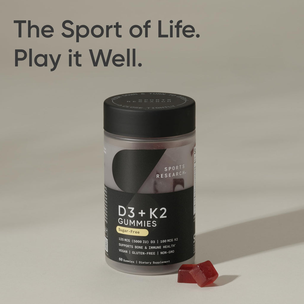 Sports Research® Vegan Vitamin D3 + K2 Sugar-Free Gummies - 125mcg (5000iu) Vitamin D w/ 100mcg Mk7 Vitamin K - Supports Bone & Immune Health* - Vegan Certified · Non-GMO · Soy Free - 60 Count Sports Research buy supplements Au