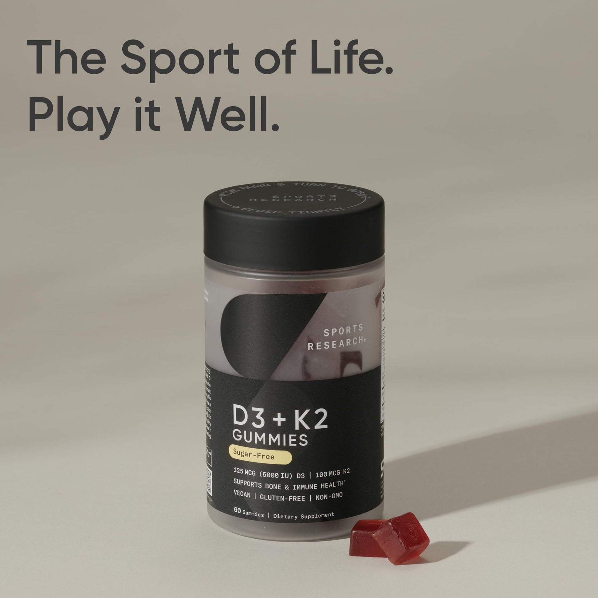 Sports Research® Vegan Vitamin D3 + K2 Sugar-Free Gummies - 125mcg (5000iu) Vitamin D w/ 100mcg Mk7 Vitamin K - Supports Bone & Immune Health* - Vegan Certified · Non-GMO · Soy Free - 60 Count Sports Research buy supplements Au
