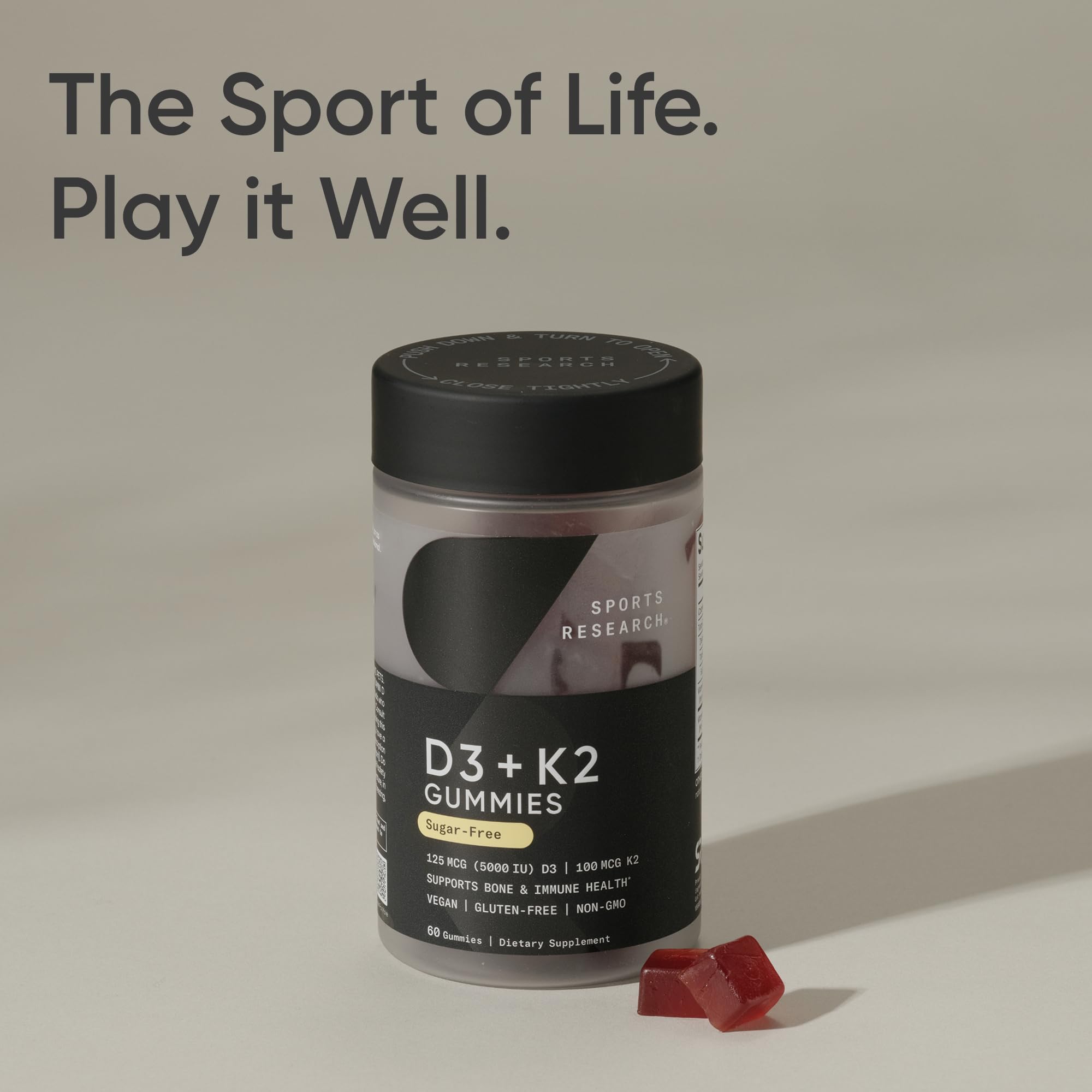 Sports Research® Vegan Vitamin D3 + K2 Sugar-Free Gummies - 125mcg (5000iu) Vitamin D w/ 100mcg Mk7 Vitamin K - Supports Bone & Immune Health* - Vegan Certified · Non-GMO · Soy Free - 60 Count Sports Research buy supplements Au