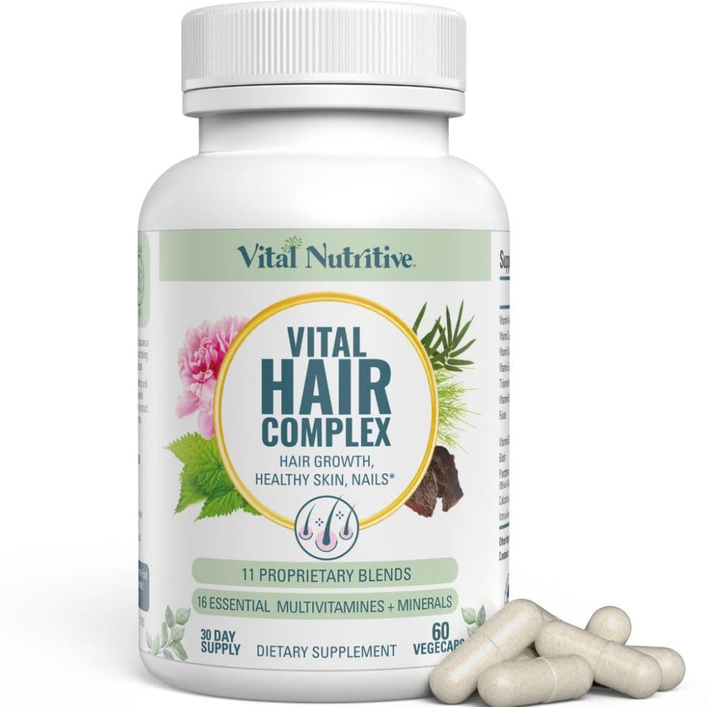 VITAL NUTRITIVE Vital Hair Complex – Biotin & Vitamin B Hair Vitamins for Women & Men – Supports Healthy Hair, Skin & Nails – Hormone-Free, Gluten-Free
