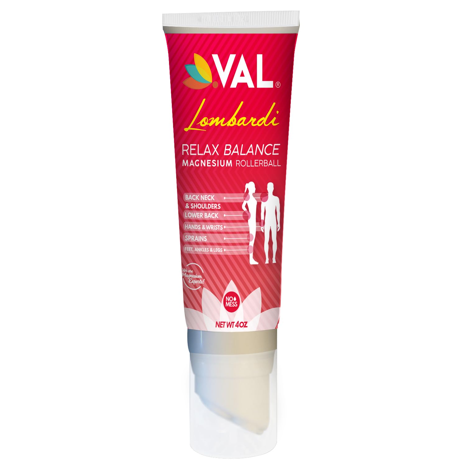 VAL Lombardi Relax Balance Magnesium Rollerball | Zechstein Magnesium + Herbal Extracts | Joint & Muscle Relief for Neck, Back, Legs | No Mess, Non-Greasy | 4oz VALBuy Supplements Australia