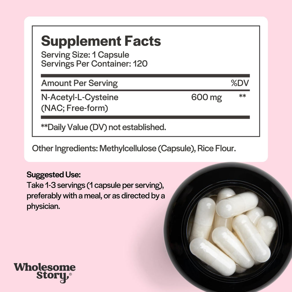Wholesome Story NAC Supplement N Acetyl Cysteine 600 mg | Liver, Lung & Fertility Support | 120 Capsules | 120 Serving Supply