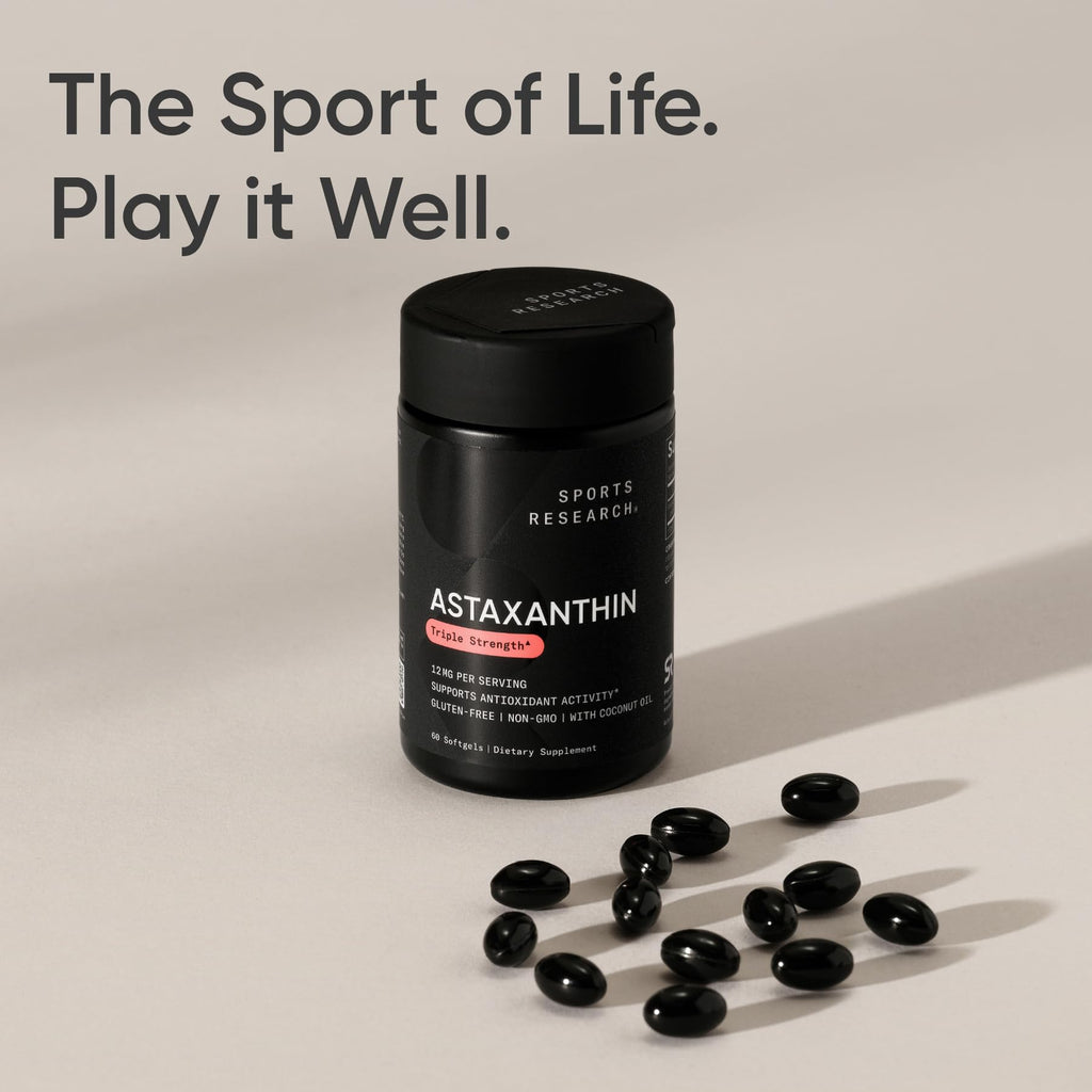 Sports Research® Triple Strength Astaxanthin 12mg w/Organic Coconut Oil - Antioxidant Supplement for Skin & Eye Health Support* - Soy Free · Non-GMO · Gluten Free - 60 Softgels Sports Research buy supplements Au