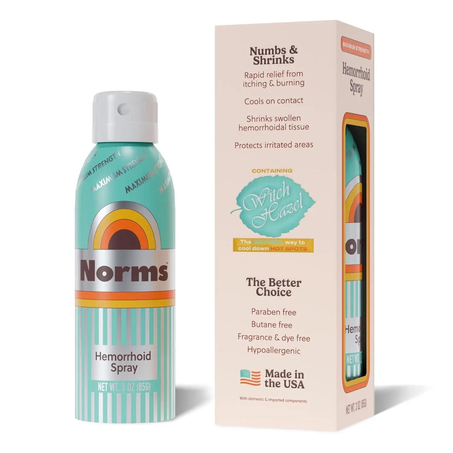 Norms Cooling Hemorrhoid Spray, Maximum Strength Touch-Free Relief with Phenylephrine, Witch Hazel, Aloe, Shrinks Swelling, Calms Itching, Soothes on Contact, 3oz Spray NormsBuy Supplements Australia