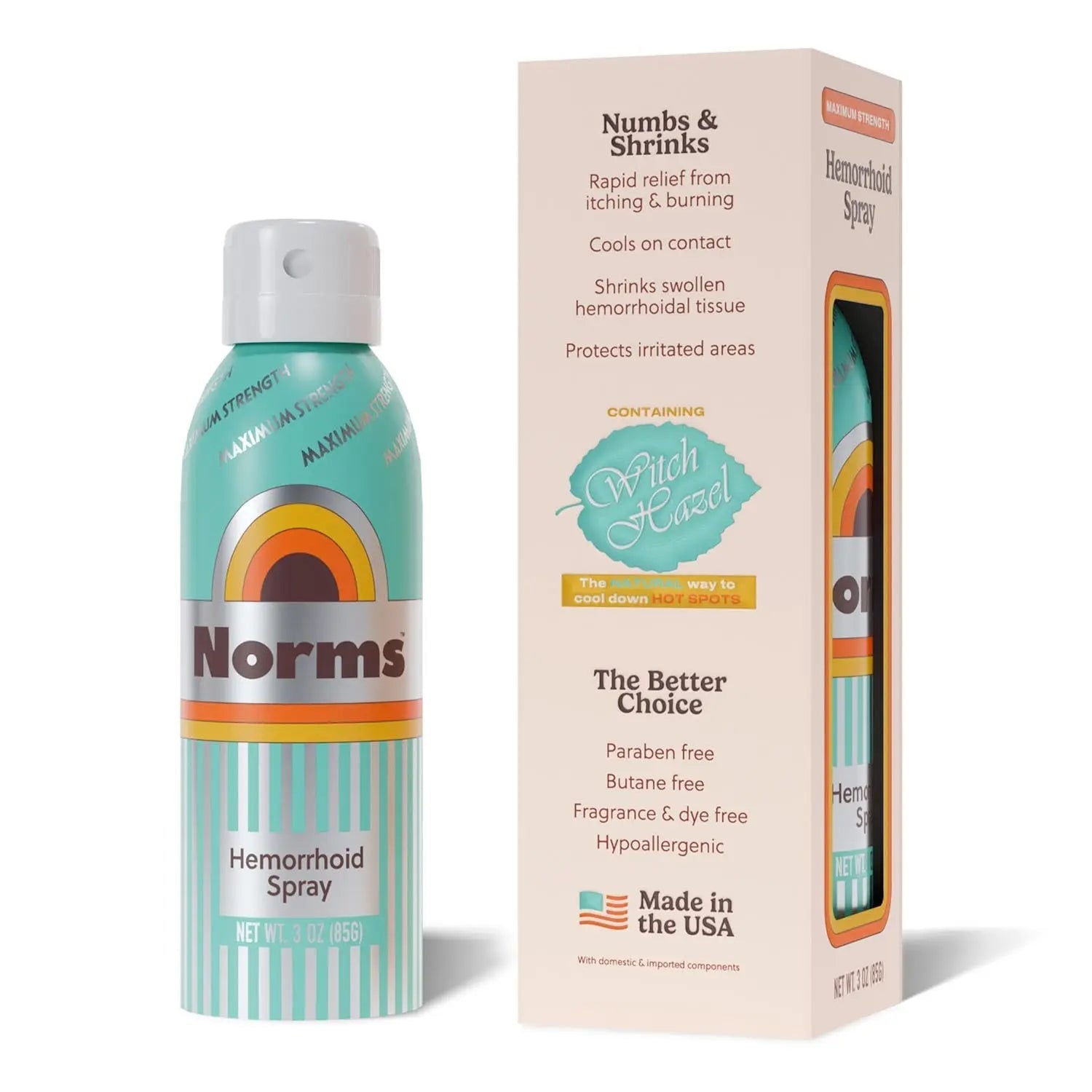 Norms Cooling Hemorrhoid Spray, Maximum Strength Touch-Free Relief with Phenylephrine, Witch Hazel, Aloe, Shrinks Swelling, Calms Itching, Soothes on Contact, 3oz Spray NormsBuy Supplements Australia