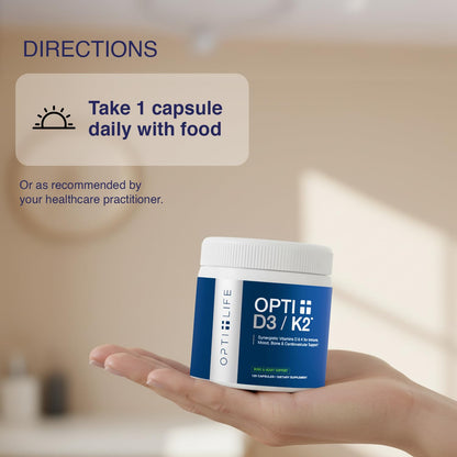 Opti + D3/K2 Supplement | Bone Health, Cardiovascular Wellness and Immune Support* Supplement | Vitamin D3 K2 Daily Support | 120 Capsules/120 Servings Opti + Life buy supplements Au