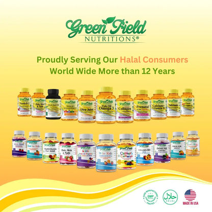Greenfield Nutritions Halal Multivitamins for Women and Men - 60 Gelatin Free Multivitamin Tablets with 27+ Vitamin Minerals, A, B12, C, D3, Iron and Zinc GREEN FIELD NUTRITIONS