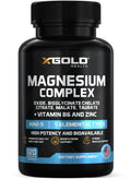 Supplement bottle labeled 'XGold Health Magnesium Complex' on a white background