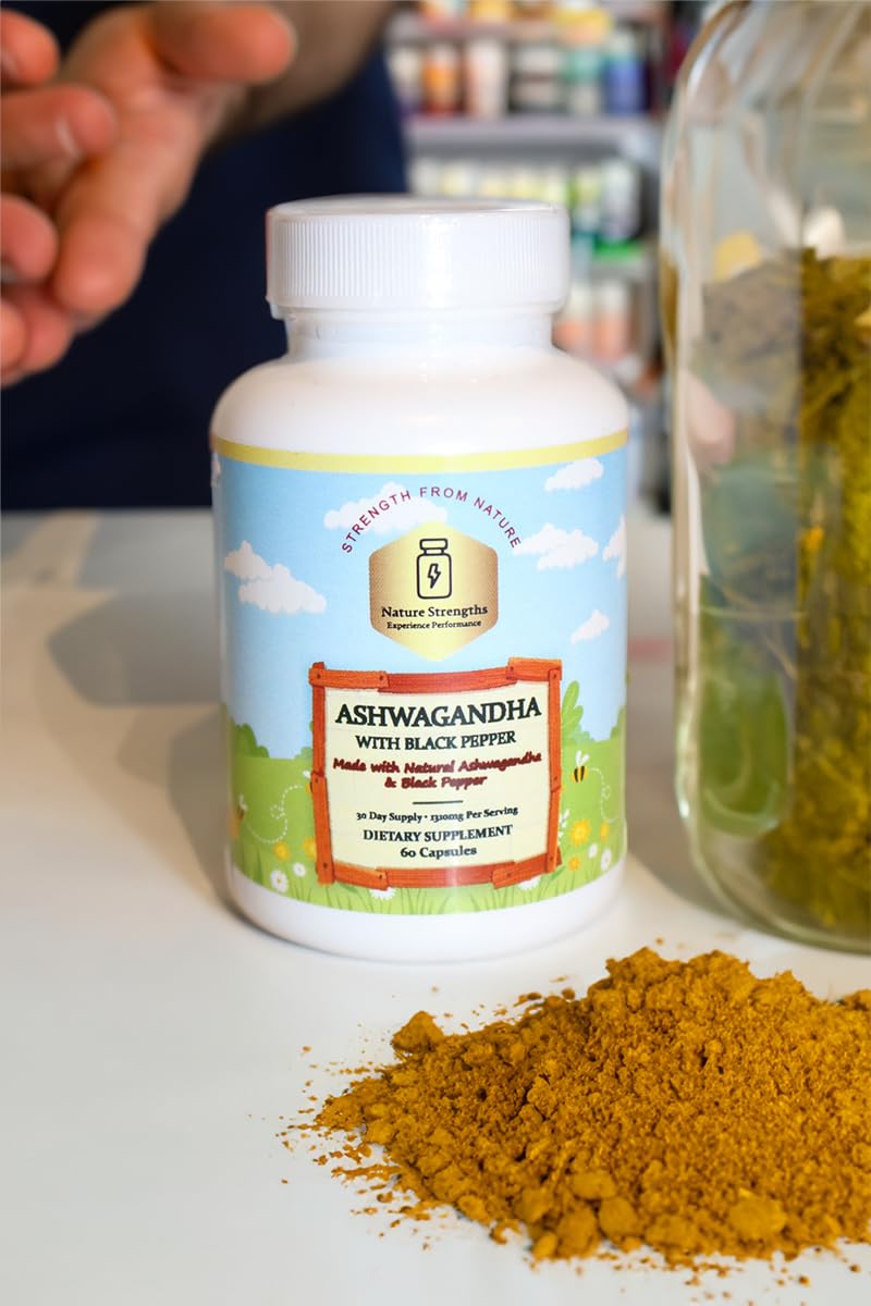 Premium Organic Ashwagandha with Black Pepper - 1300mg per Serving, 60 Capsules - Made in USA, FDA Registered Facility - Enhanced Absorption with Piperine for Optimal Performance Organic Strength buy supplements Au